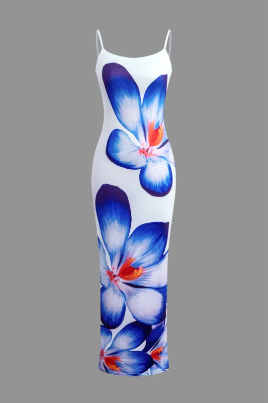 Blomsterprint Spaghetti Strap Slit Maxikjole sold by Micas