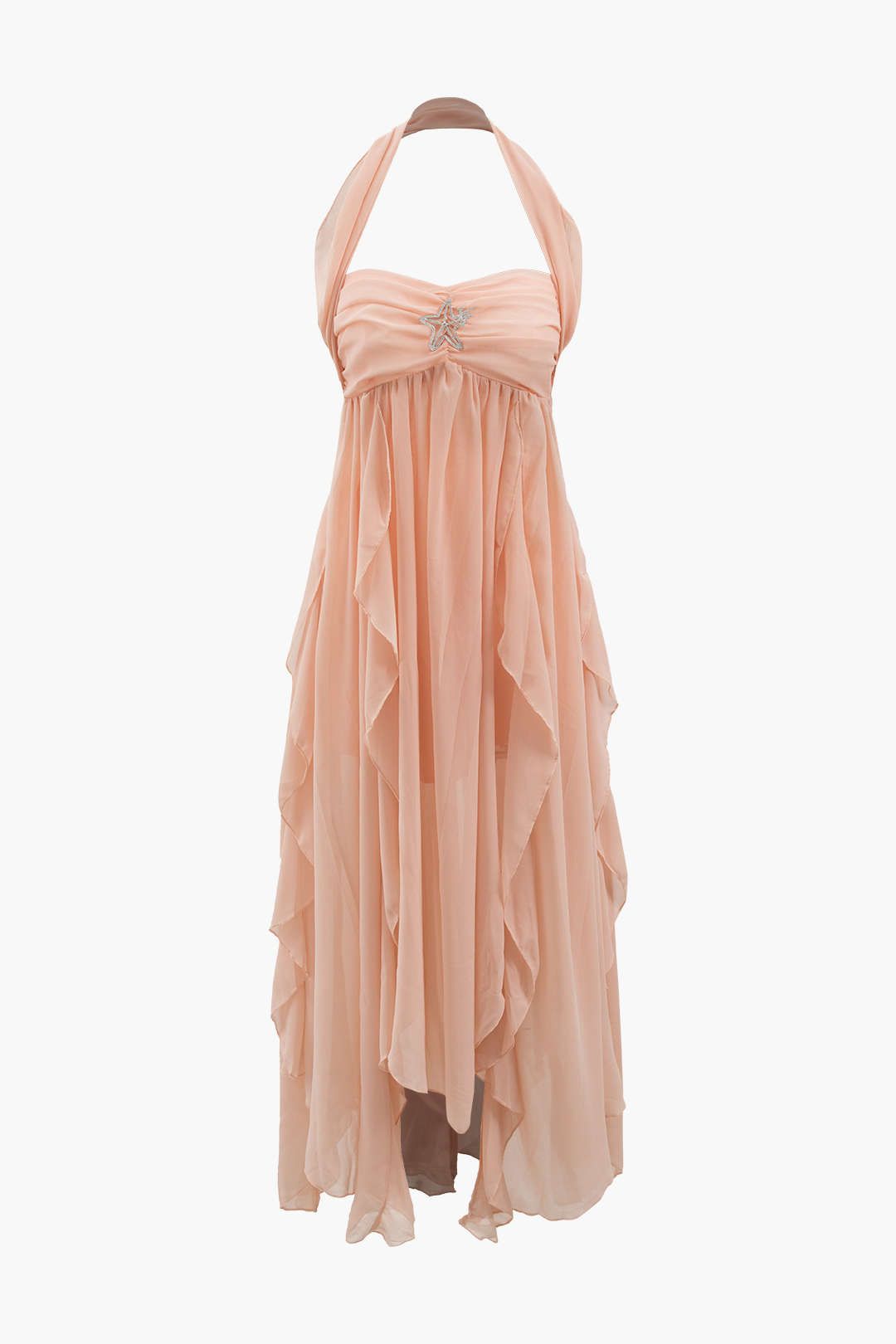 Asymmetric Chiffon Halter Dress With Embellished Star sold by Micas