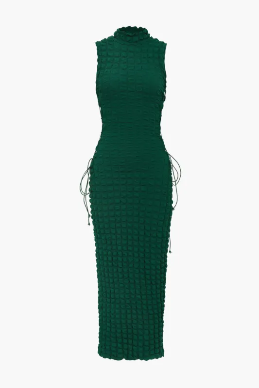 Popcorn Textured Tie Side Ærmeløs Maxikjole made by Micas