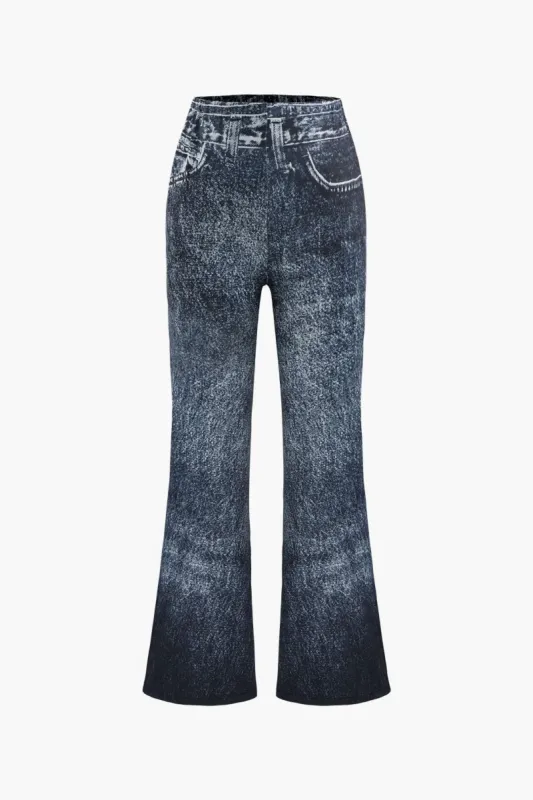 Denim Print Flare Pants sold by Micas