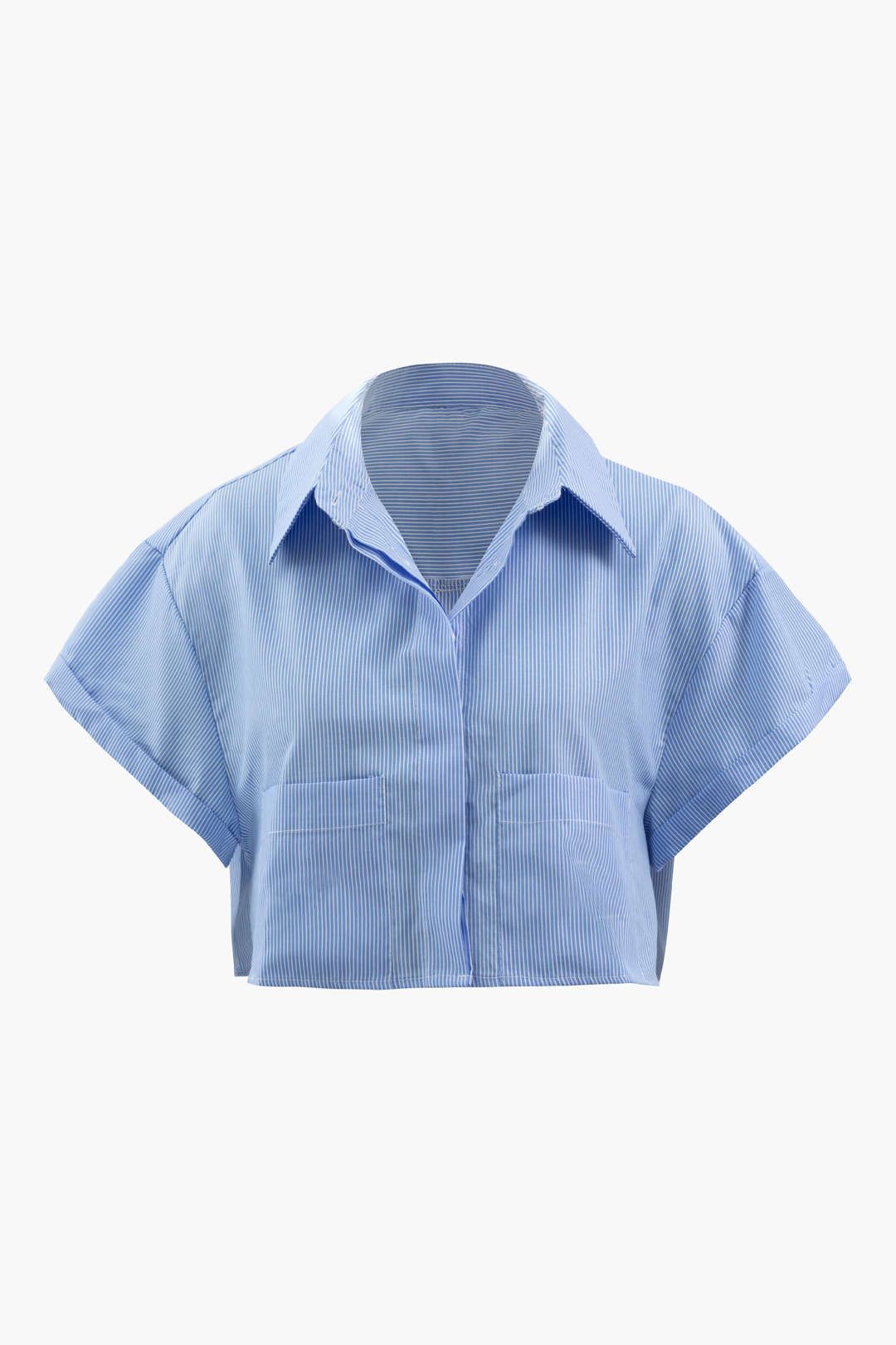 Oversized Pinstripe Rolled Cuff Crop Shirt sold by Micas