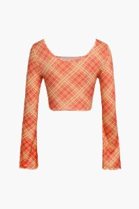 Check Print Square Long Sleeve Top sold by Micas