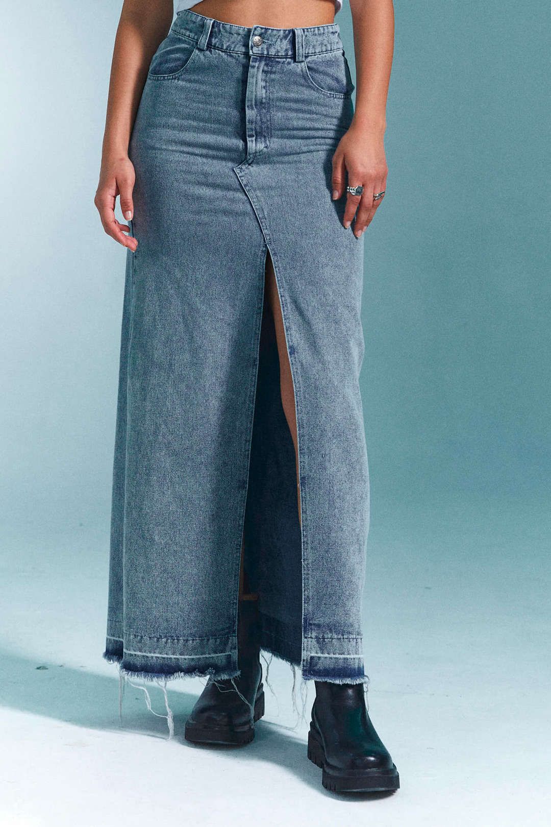 Frayed Hem Slit Front Denim Skirt sold by Micas product image thumbnail 6