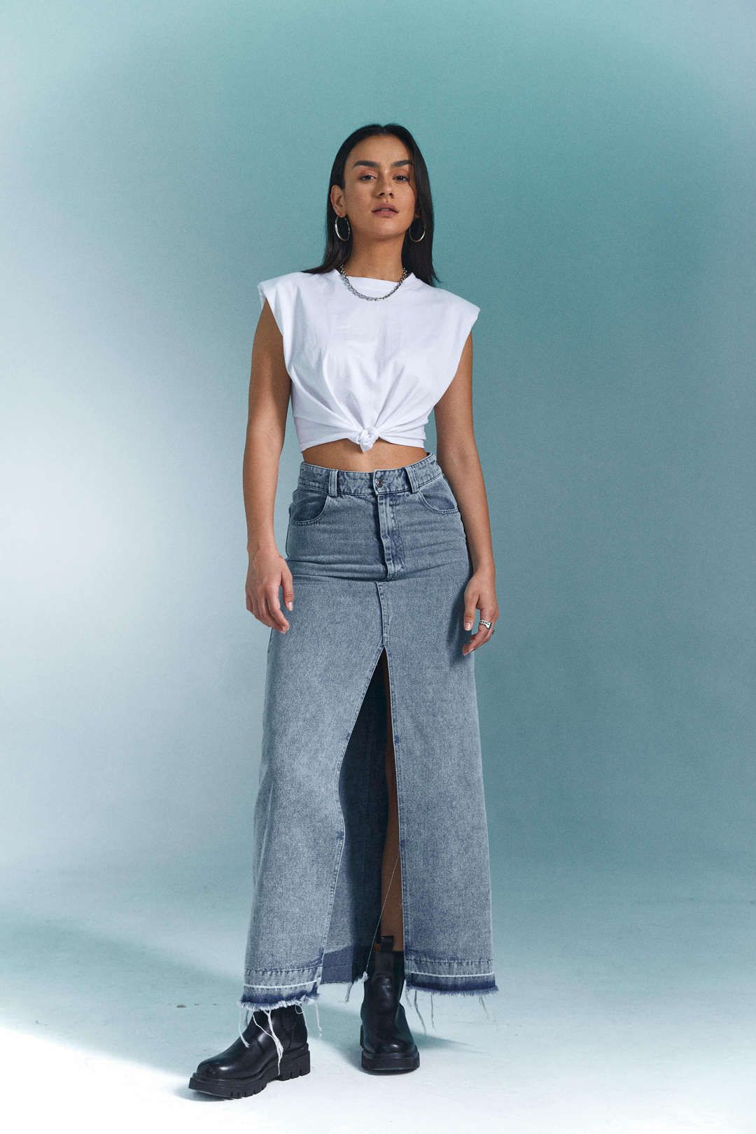 Frayed Hem Slit Front Denim Skirt sold by Micas product image thumbnail 9