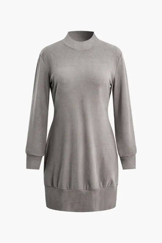 Basic Solid Mock Neck Long Sleeve Mini Dress sold by Micas