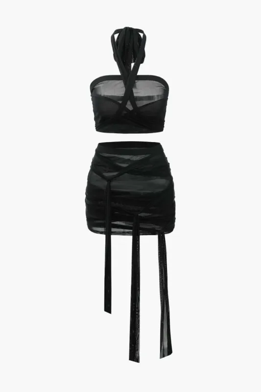 Ren mesh halter cami og slips nederdel sæt sold by Micas