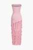 Solid stropløs spalte ruffle maxi kjole sold by Micas