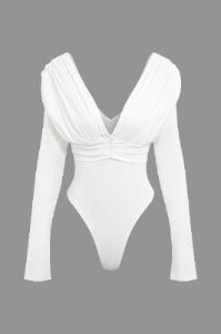 V-neck Ruched Long Sleeve Bodysuit sold by Micas