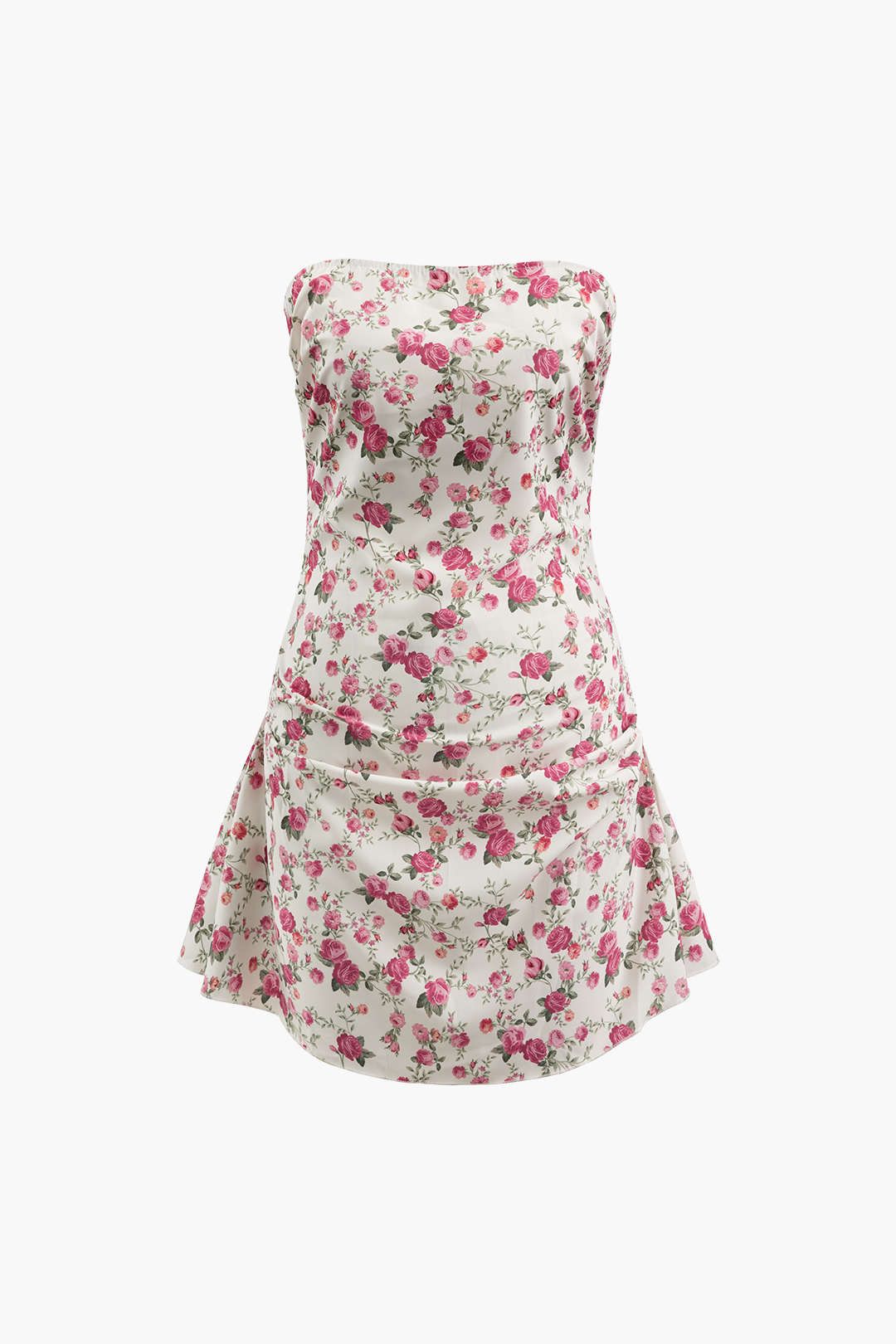 Floral Print Pleated Strapless Mini Dress sold by Micas