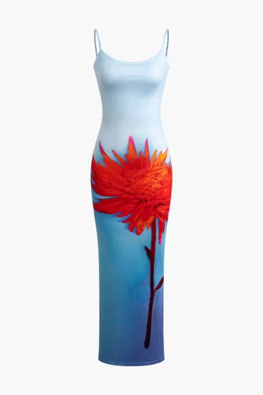 Floral Print Spaghetti Strap Slit Maxi Dress sold by Micas