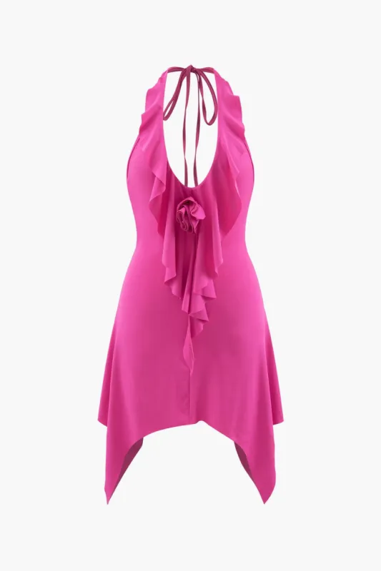 Corsage Ruffle Halter Neck Mini Dress sold by Micas