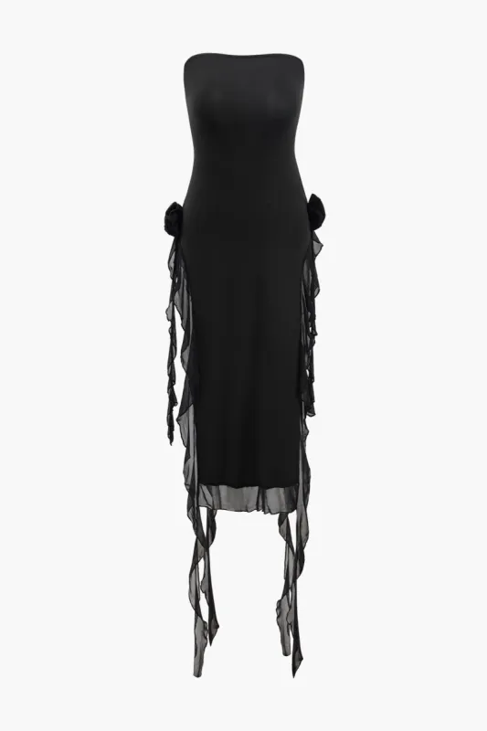 Corsage Ruffle Strapless Midi Dress sold by Micas