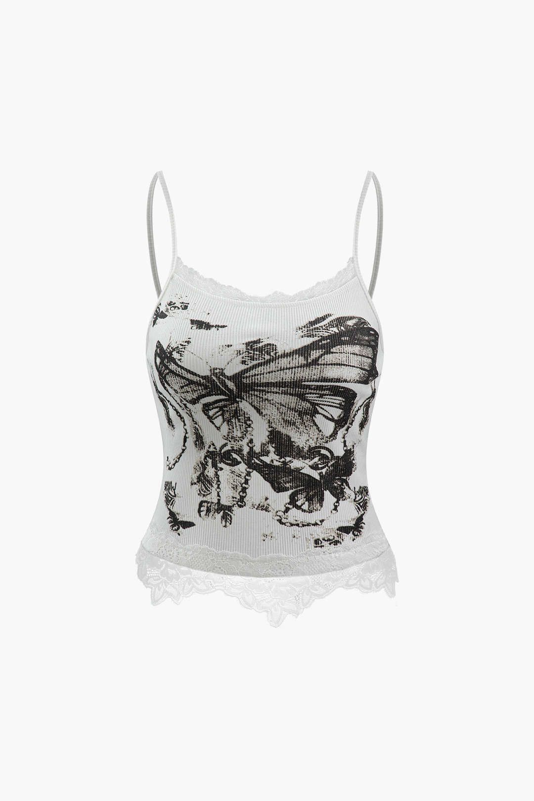 Butterfly Print Lace Trim Cami Top sold by Micas