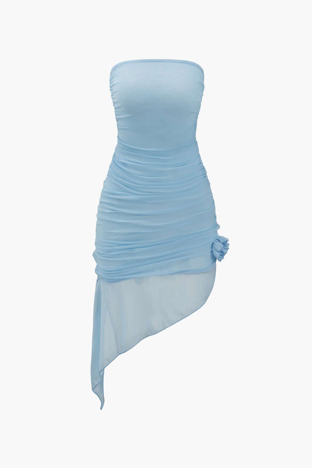 Asymmetric Rose Mesh Strapless Mini Dress sold by Micas