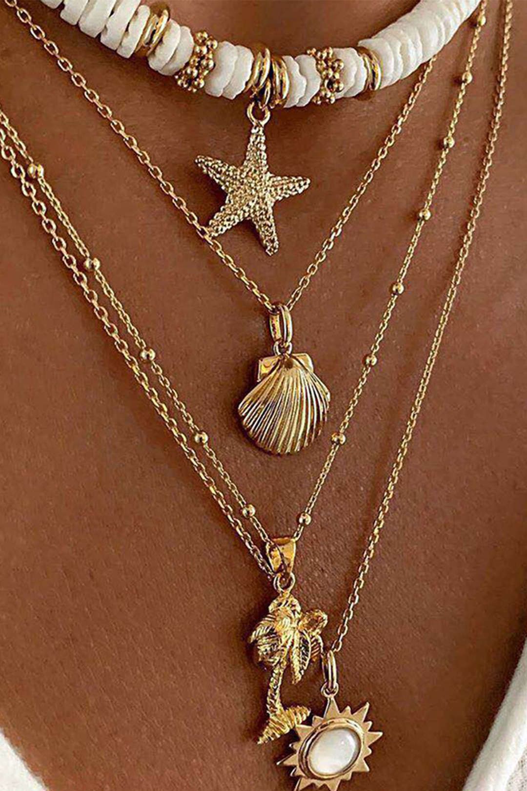Starfish & Shell Pendant Layered Necklace sold by Micas
