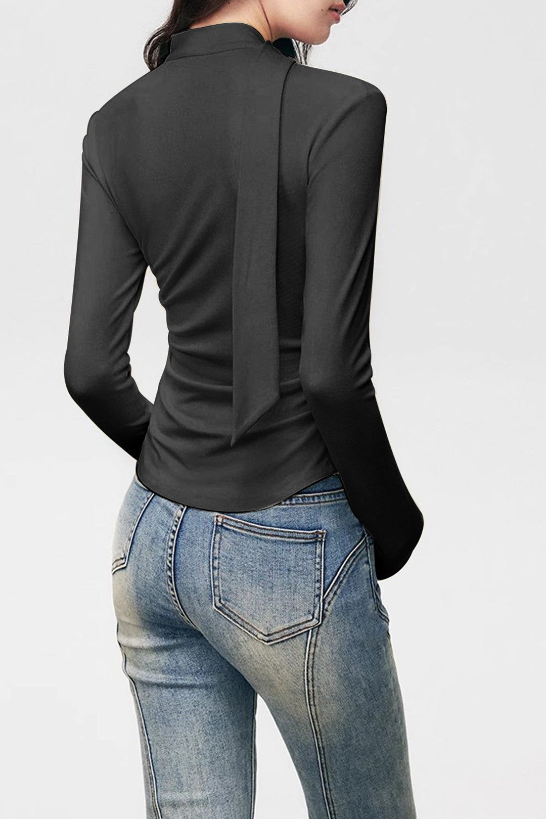 V-neck Ruched Rosette Long Sleeve Top sold by Micas product image thumbnail 2