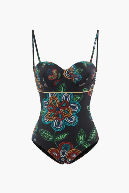 Floral Print Bustier One-piece Swimsuit sold by Micas
