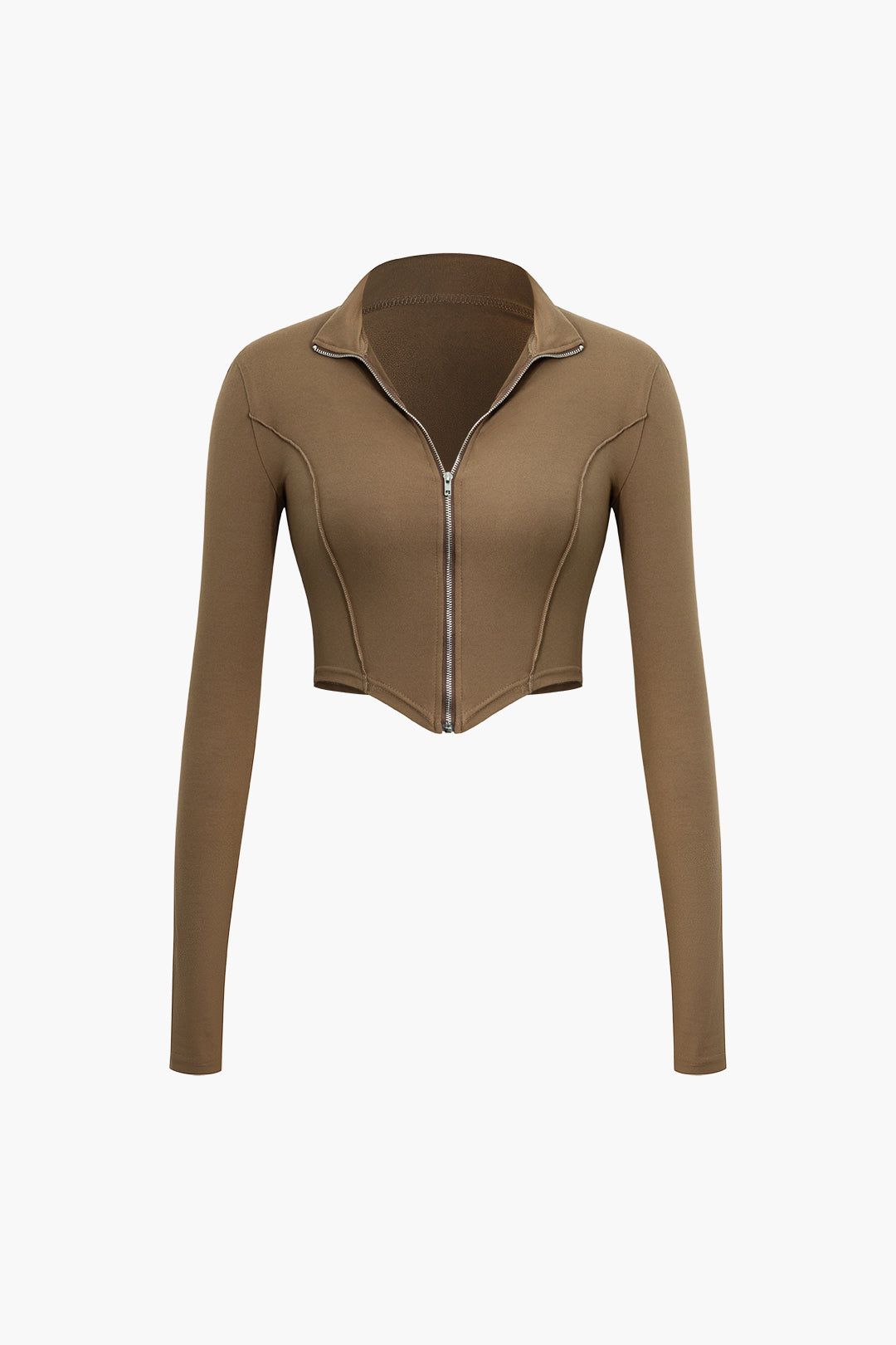 Seam-Detail Zipper Long Sleeve Top And V-Waist Flare Leg Pants Set sold by Micas product image thumbnail 3