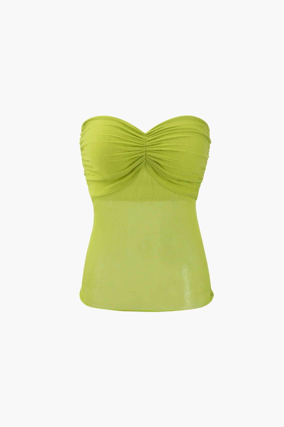 Ruched Bust Mesh Strapless Tube Top sold by Micas