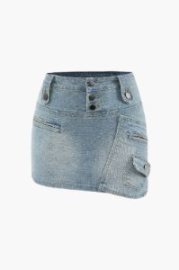 Asymmetric Denim Mini Skirt sold by Micas