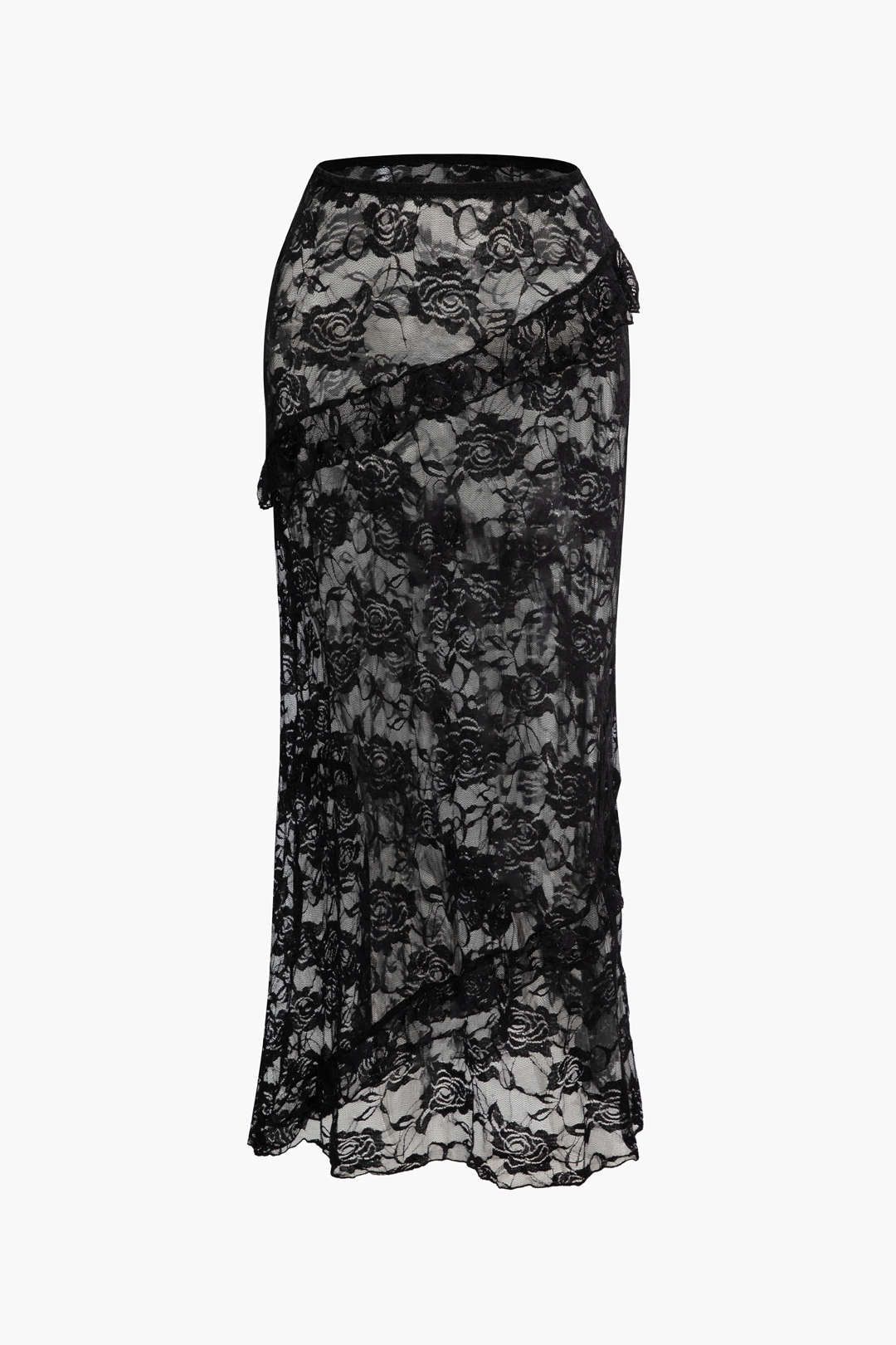 Floral Lace Sheer Frill Detail Maxi Skirt sold by Micas product image thumbnail 3