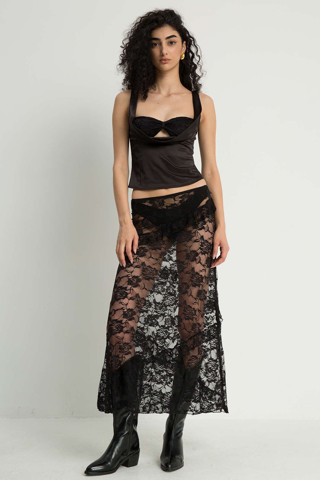 Floral Lace Sheer Frill Detail Maxi Skirt sold by Micas