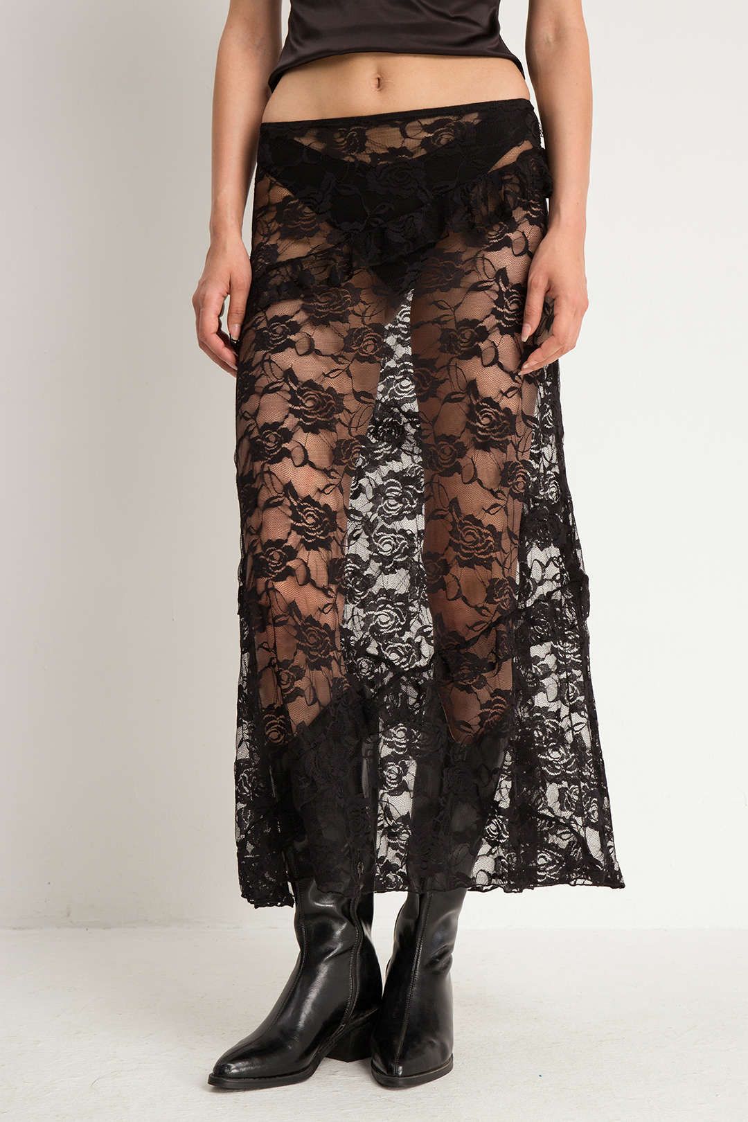 Floral Lace Sheer Frill Detail Maxi Skirt sold by Micas product image thumbnail 2