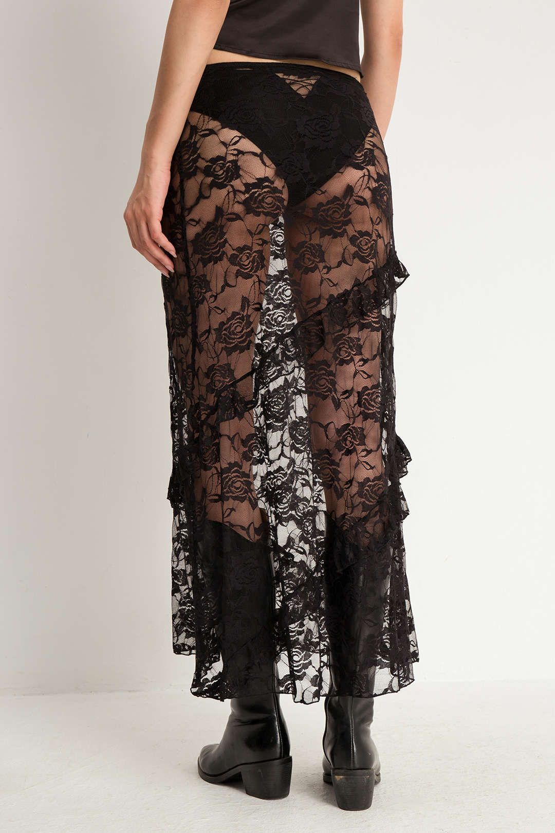 Floral Lace Sheer Frill Detail Maxi Skirt sold by Micas product image thumbnail 6