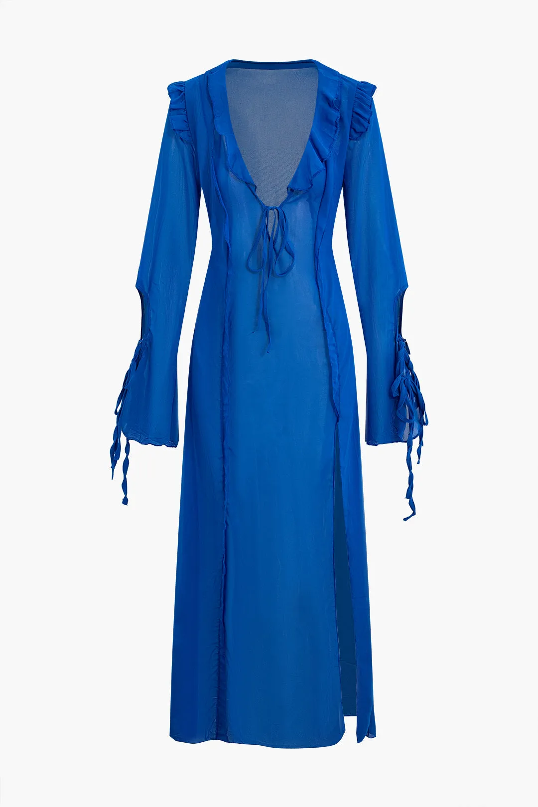 Ruffle V-Neck Slit Cut Out Maxi Dress sold by Micas