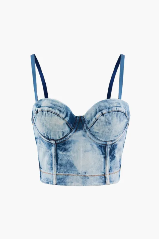 Tie Dye Denim Bustier Top sold by Micas