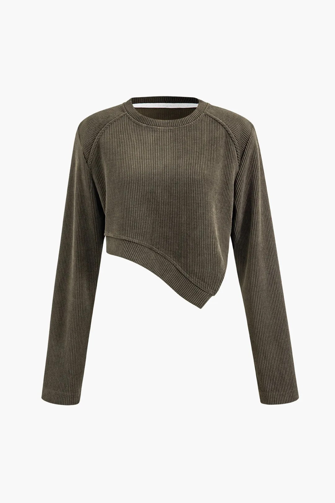 Solid Rib Knit Asymmetric Sweatshirt And Pleated Pants Set sold by Micas product image thumbnail 2