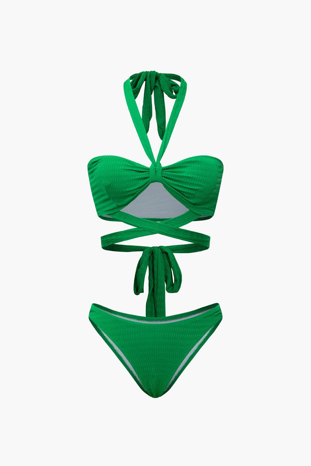 Textured Halter Tie Back Triangle Bikini Set sold by Micas