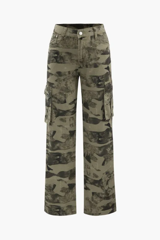 Camo Print Flap Pocket Cargo Jeans sold by Micas