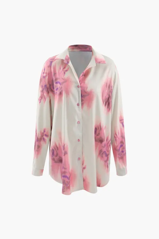 Floral Print Satin Long Sleeve Shirt sold by Micas