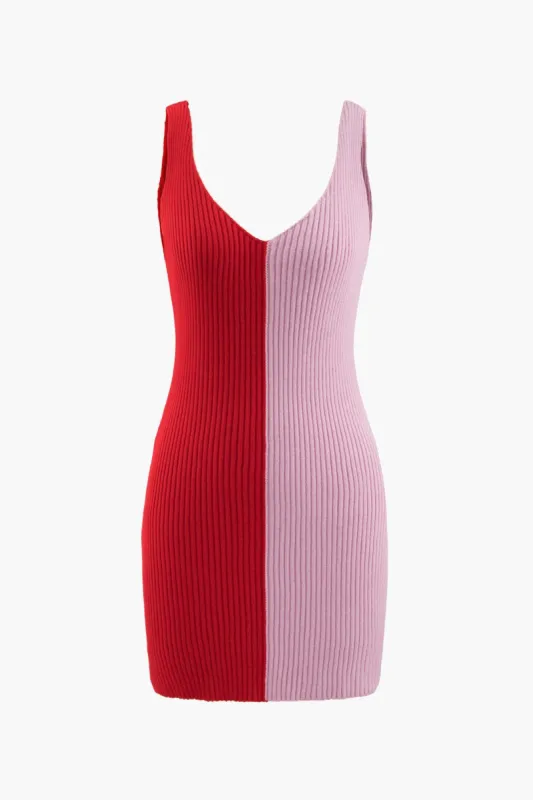Color Block V-neck Knit Mini Dress sold by Micas