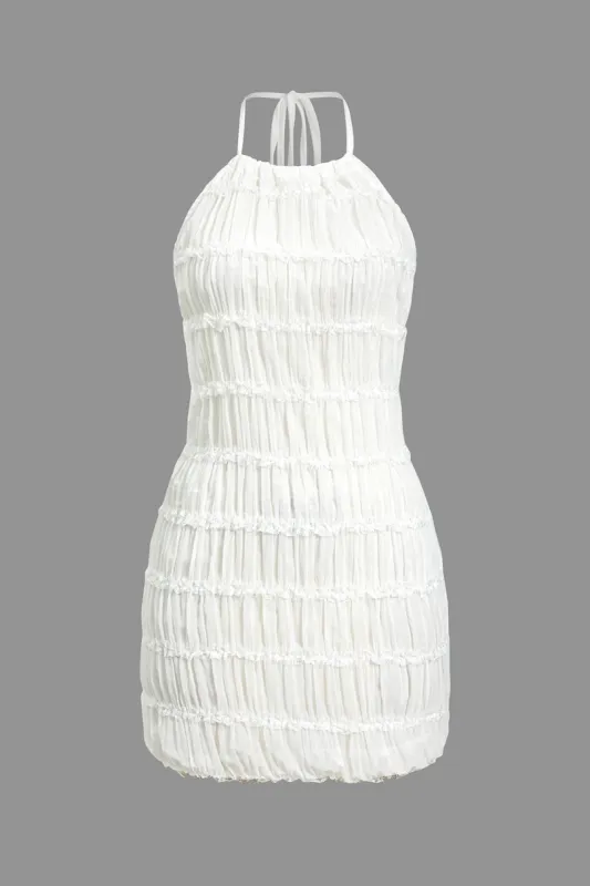 Halter Backless Ruched Tiered Mini Dress sold by Micas