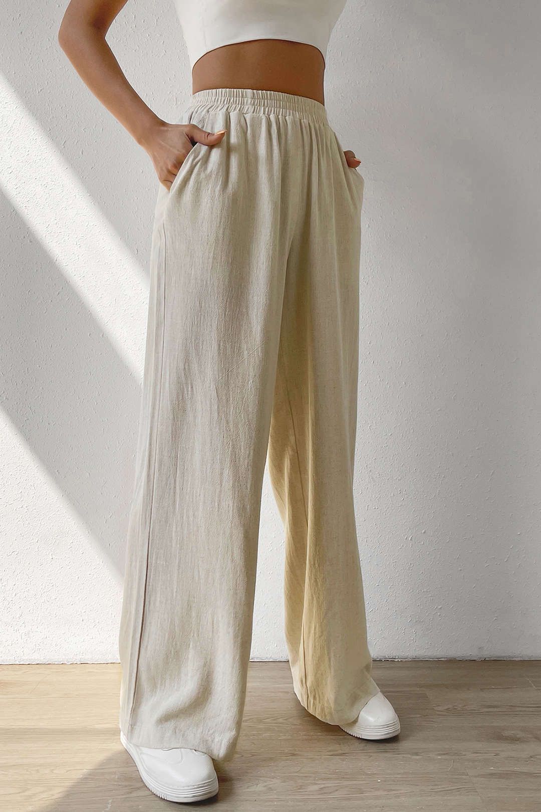 Straight Pants With Elastic Waistband sold by Micas