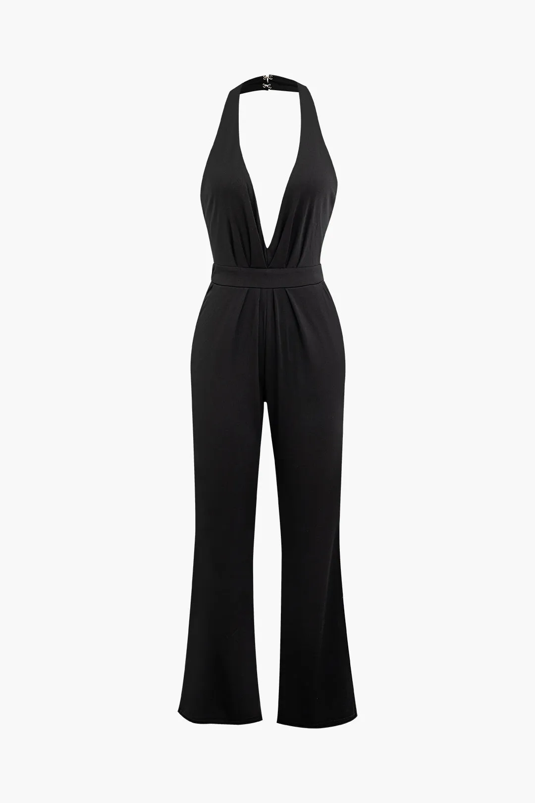Deep V-Neck Halter Backless Ruched Jumpsuit sold by Micas