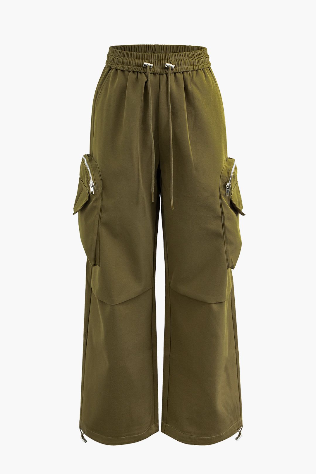 Drawstring Zipper Pocket Wide Leg Cargo Pants sold by Micas