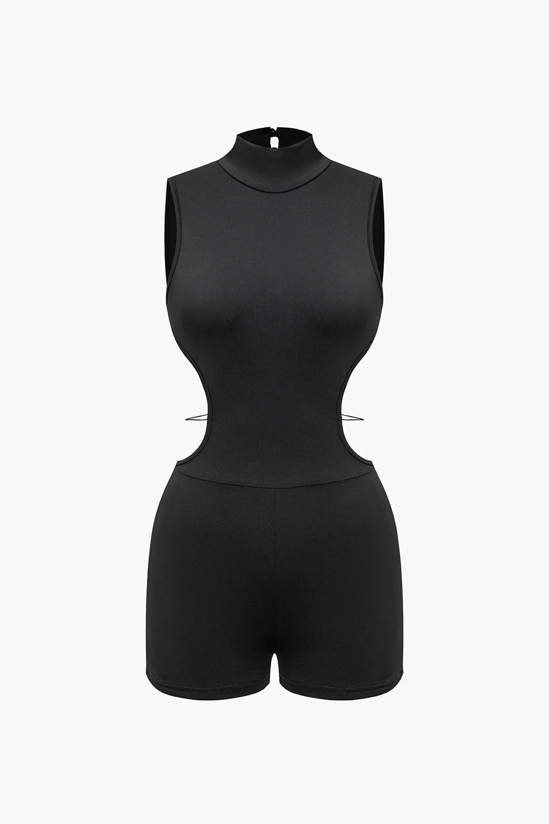 Solid Cut Out Braided Mock Neck Romper sold by Micas