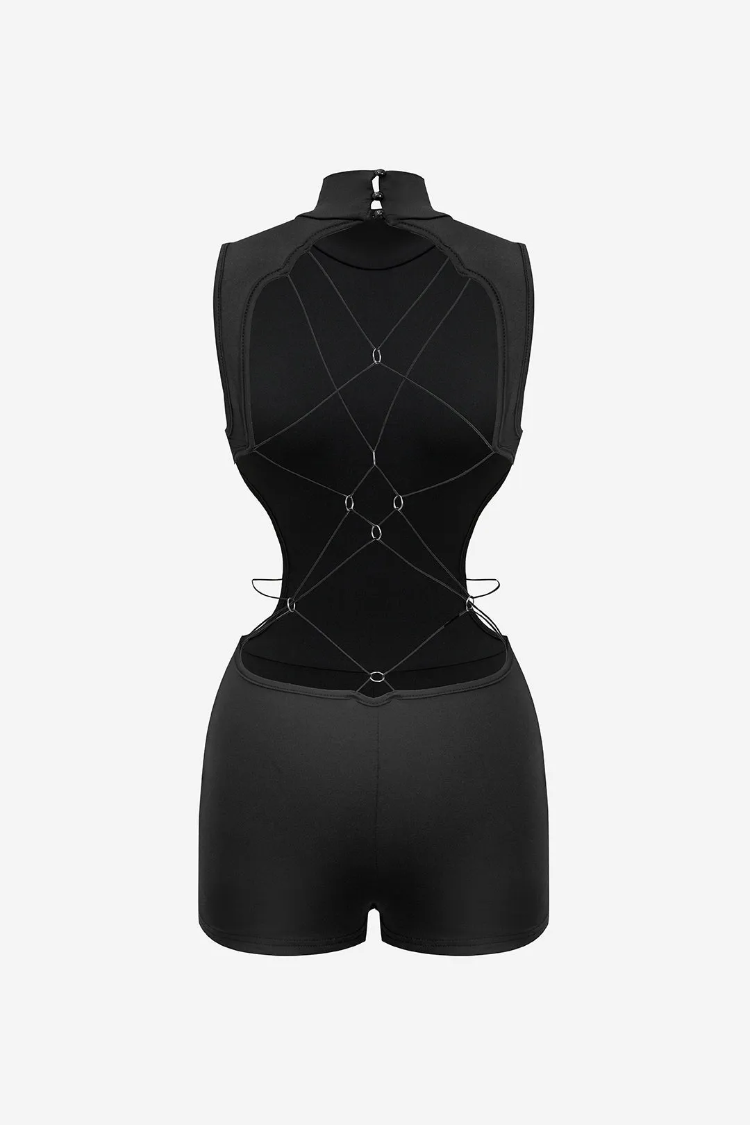 Solid Cut Out Braided Mock Neck Romper sold by Micas product image thumbnail 2