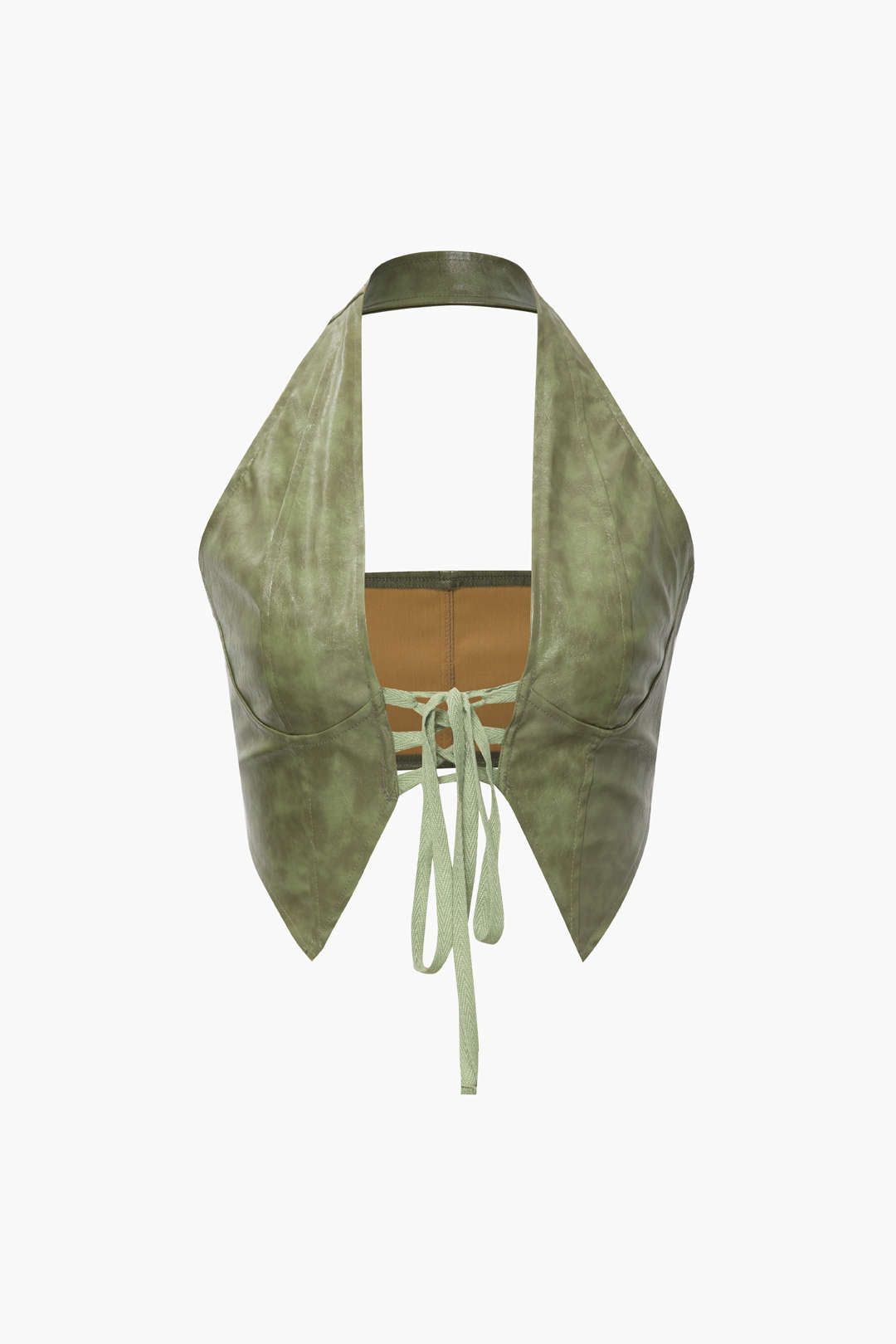 Faux Leather Tie Front Halter Top sold by Micas