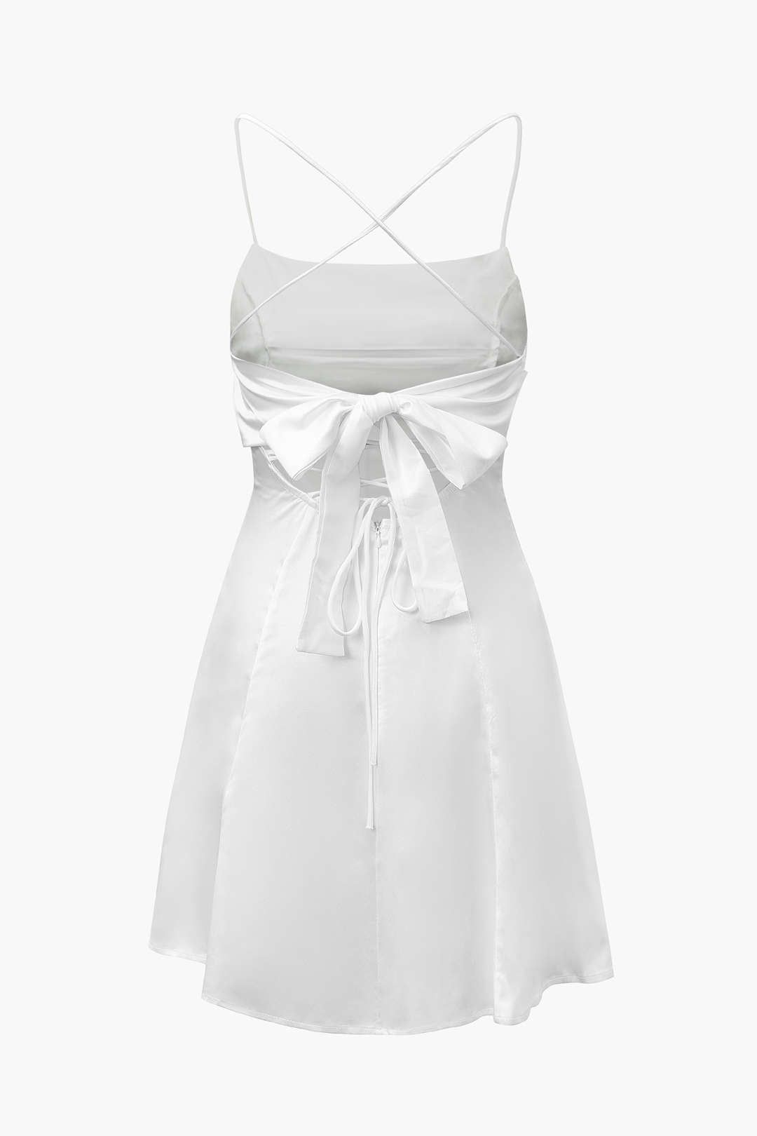 Pleated Satin Knot Back Mini Dress sold by Micas product image thumbnail 2