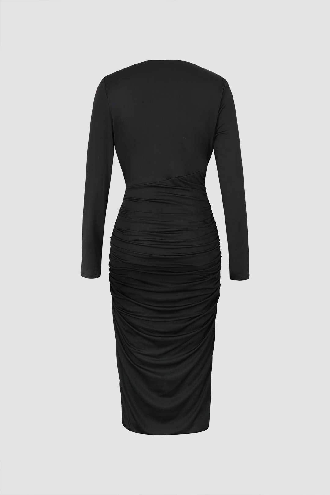 Long Sleeve Deep V-neck Ruched Wrap Midi Dress sold by Micas product image thumbnail 2