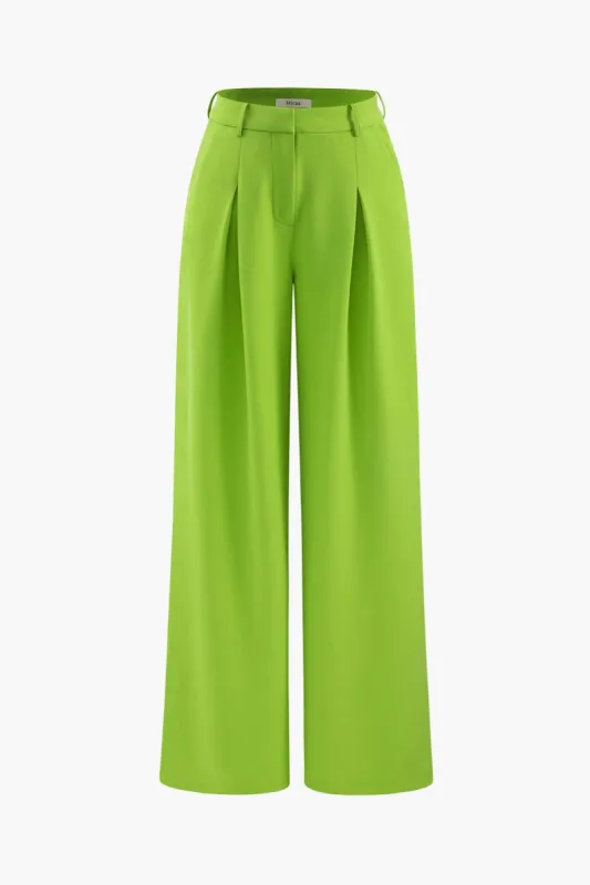 Pleated Satin Straight Leg Suit Pants sold by Micas