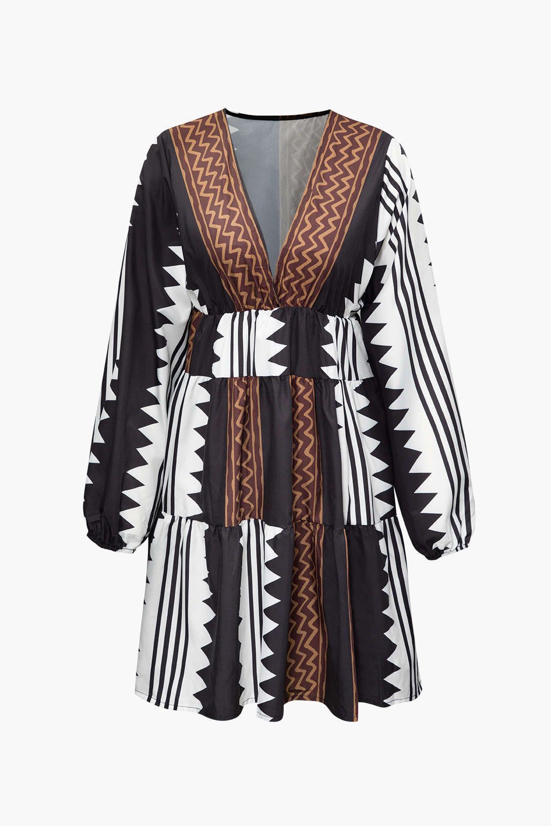 Geometric Print V-neck Long Sleeve Mini Dress sold by Micas product image thumbnail 2