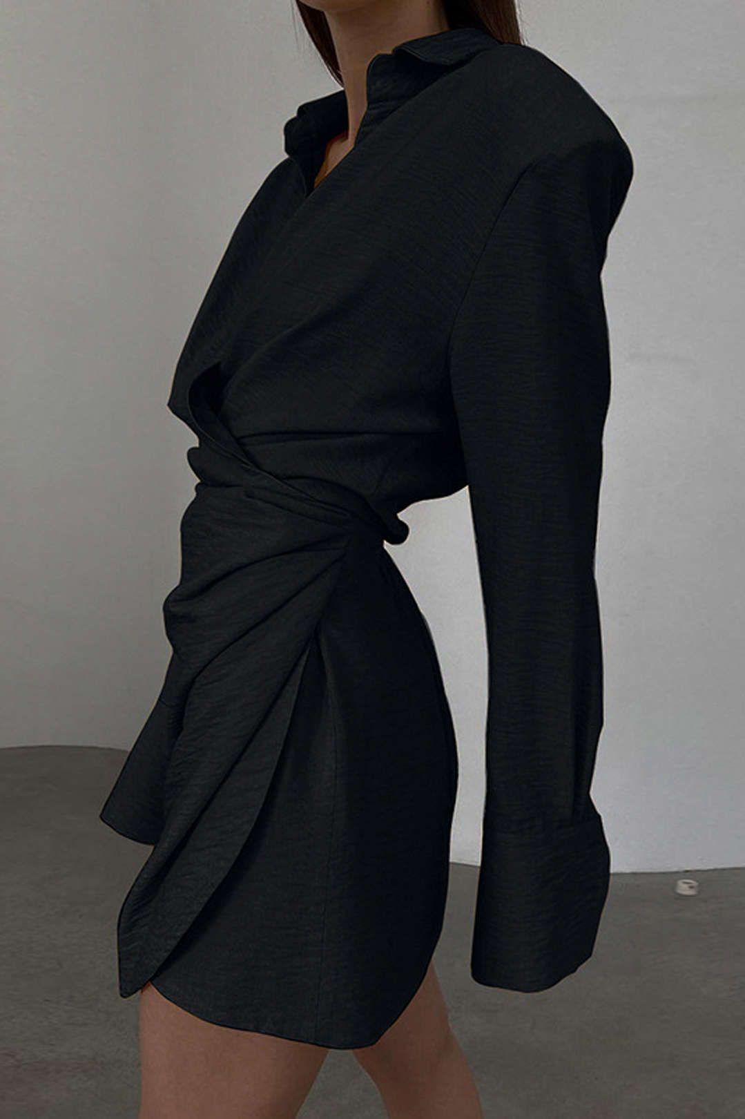 Solid V-neck Wrap Mini Shirt Dress sold by Micas product image thumbnail 7