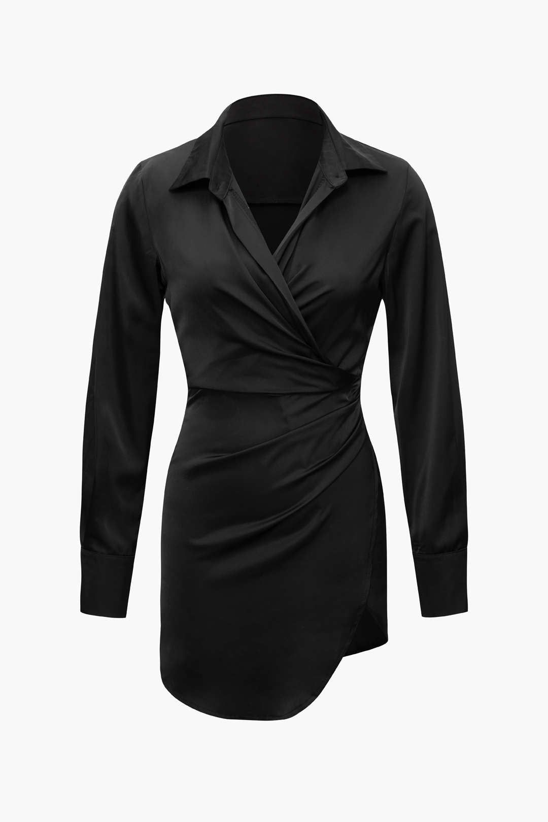 Solid V-neck Wrap Mini Shirt Dress sold by Micas product image thumbnail 2