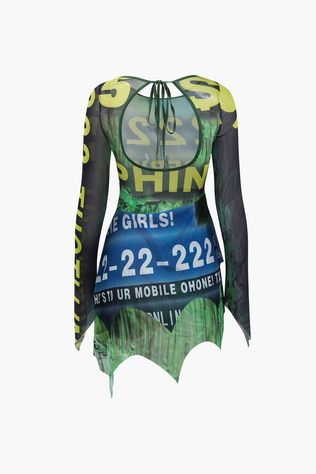 Number & Letter Print Mesh Backless Mini Dress sold by Micas product image thumbnail 2