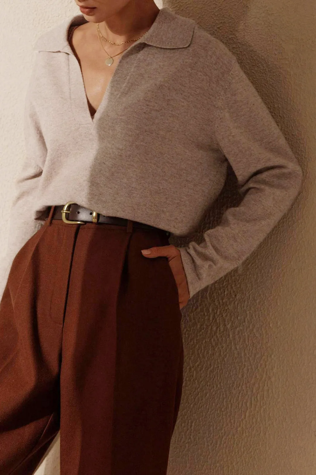 Solid Knit V-neck Collar Sweater Long-Sleeve Top sold by Micas product image thumbnail 2